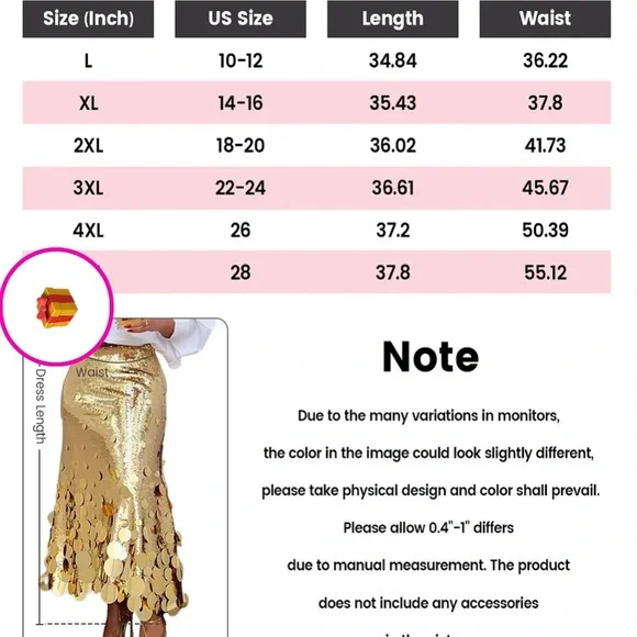 🎉Plus Size Elegant Gold Or Silver Long Sequin Formal Midi Skirt - Picture 10 of 16